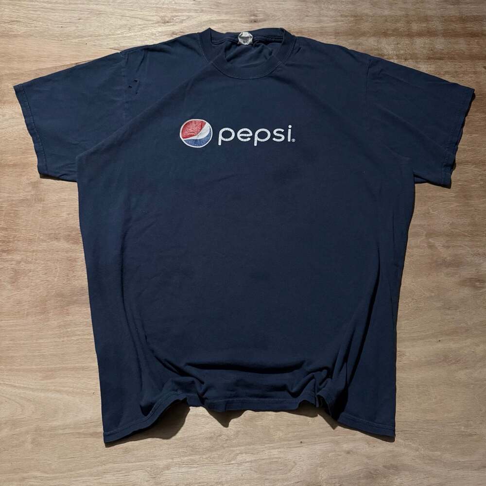 Y2K Pepsi Logo Navy Blue Distressed Graphic T Shirt Large